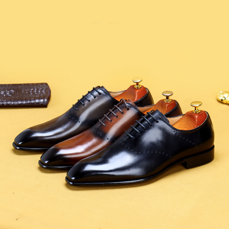 Oxford Retro Gentleman Shoes Lace Up British Whole Leather Leather Casual