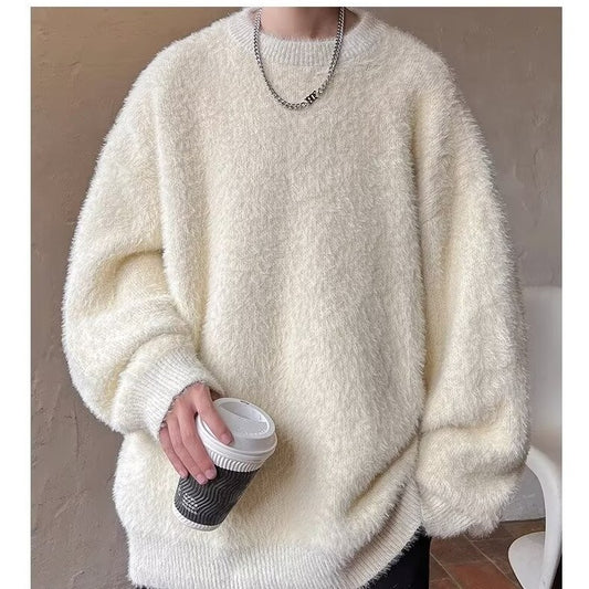 Solid Color Loose Fit Vintage Men's Loose Casual Sweater