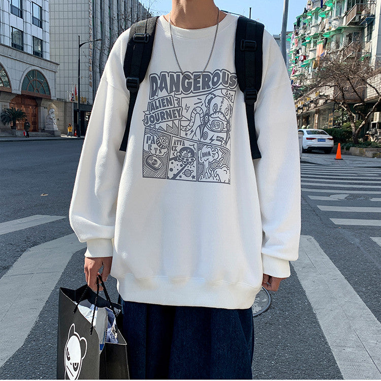 Cartoon Sweater Men's Lazy Style Hoodless Round Neck Top