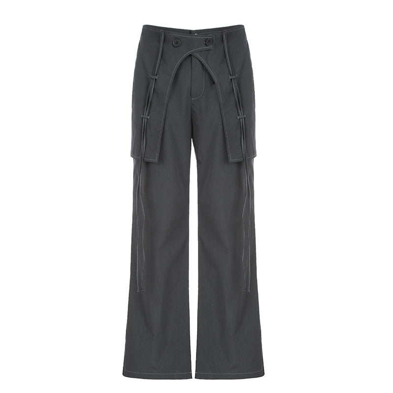 Women's High Waist Design Crossover Ribbon Trousers