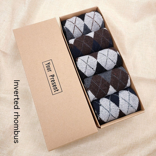 Men's Boxed Mid-calf Wool Socks 5 Pairs