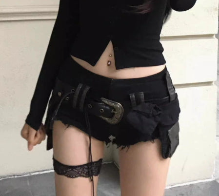 Black One-line Jeans Trainer Denim Shorts