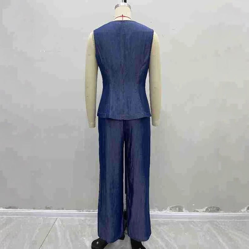 High-waisted Straight-leg Pants Two-piece Set With A Fitted Vest Top
