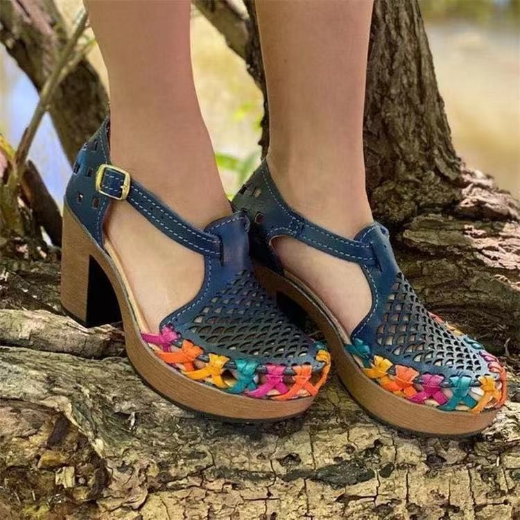 Round Toe Low-cut Breathable Hollow Wedge Heel Buckle Fashion Women's Sandals