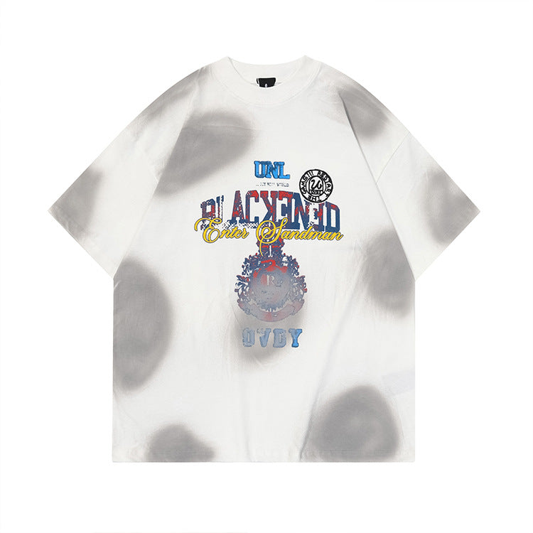 Retro Distressed Design Printed Short Sleeve