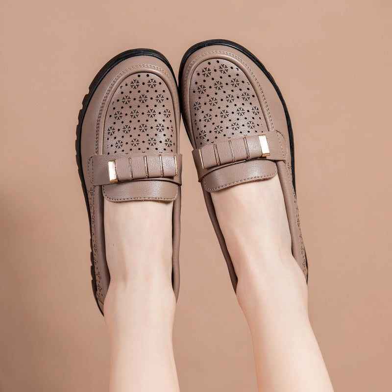 Women's Summer Hole Ventilation Soft-soled Leather Shoes