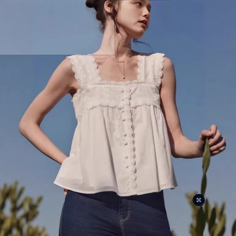 Casual Square-neck Retro Court-style Playful Sleeveless Vest