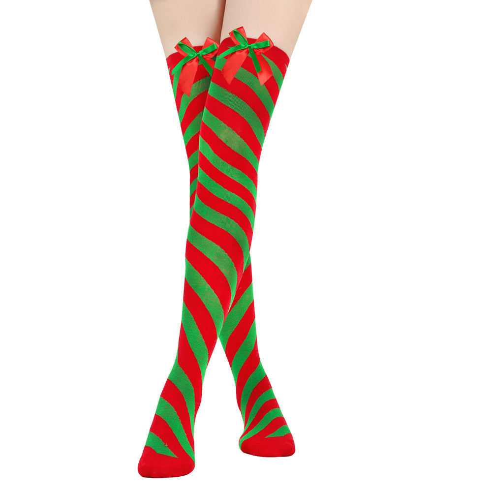 Bow Christmas Stockings Over The Knee Decorative High Tube