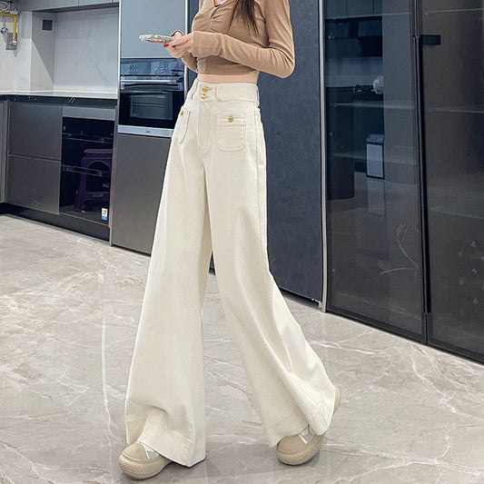 Women's High Waist Jeans Loose Drooping Casual Mopping Beige Trousers