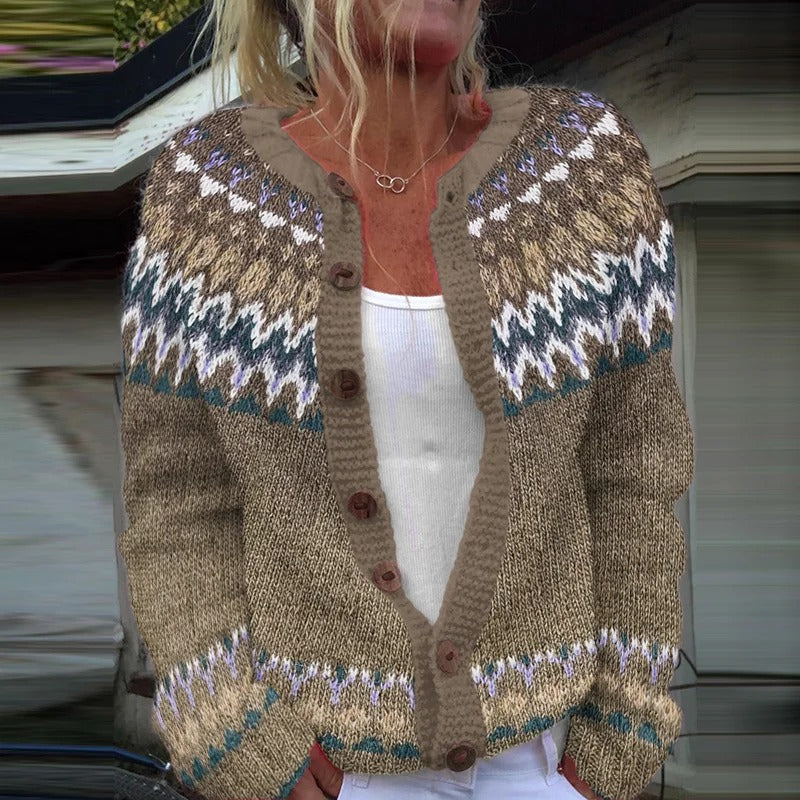 Women's Versatile Loose Printed Texture Cardigan Coat