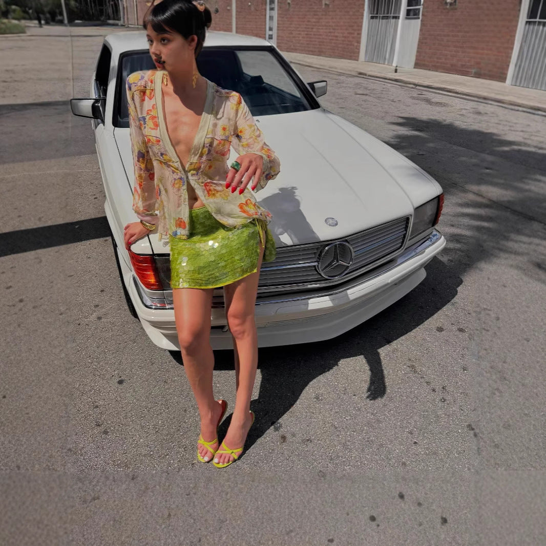 Women's Solid Color Irregular Size Sequin Miniskirt