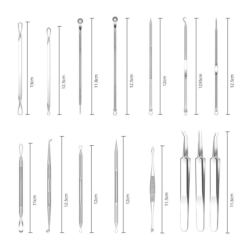 Pimple Pin 15-piece Set Cell Tweezer Acne Removing Blackhead Pincers