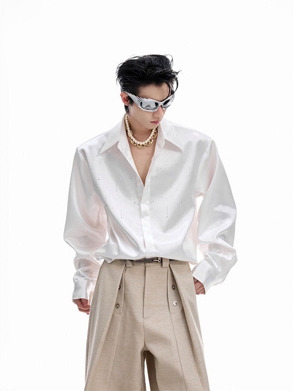 Silkesatin Skjorte Pendler Kort Vid Top