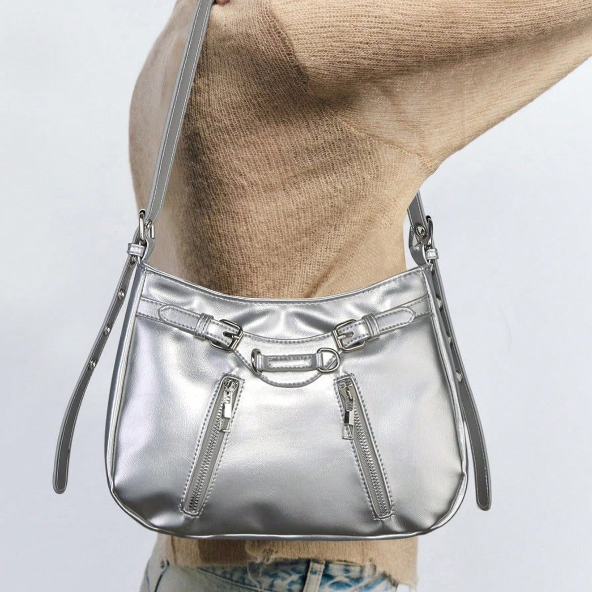 Spicy Girl Retro Style Two-tone Distressed Leather Shoulder Underarm Bag