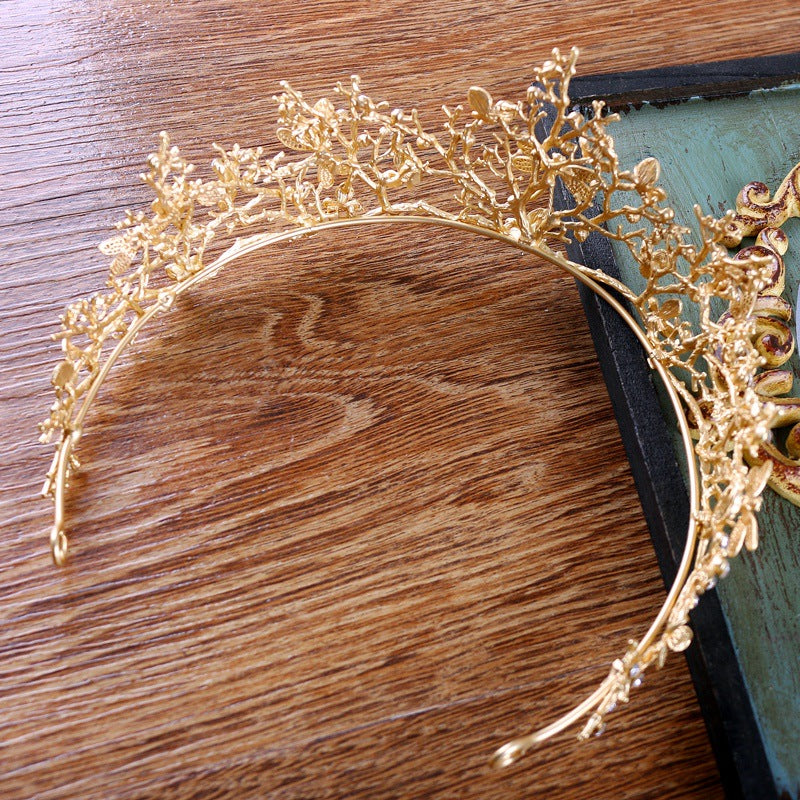 Tiara Matte Gold Diamond Crown Headband Wedding