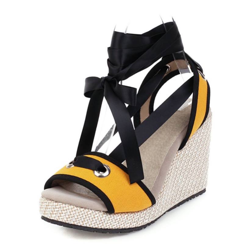 Women's Plus Size Platform Wedge Lace-up High-heel Sandals