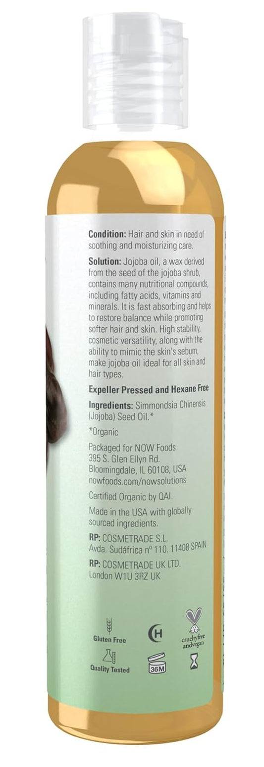 NOW Solutions, Organic Jojoba, Moisturizing Multi-Purpose Oil for Face, Hair and Body, 8-Ounce