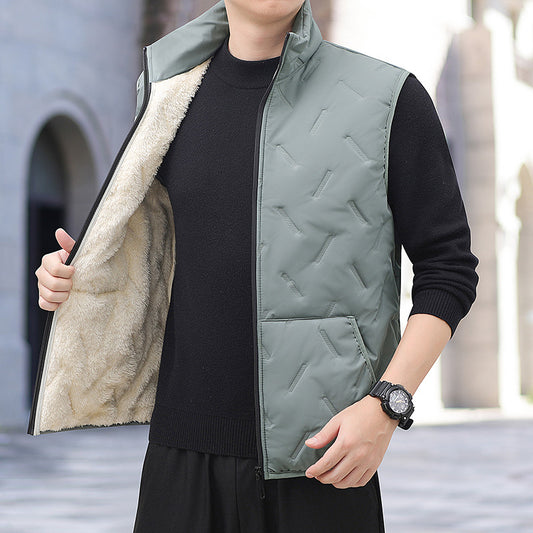 Autumn And Winter Men's Stand Collar Fleece-lined Thickened Lamb Wool Vest