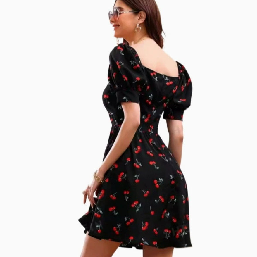 New Summer Womens Fashionable Printed V Neck Dress