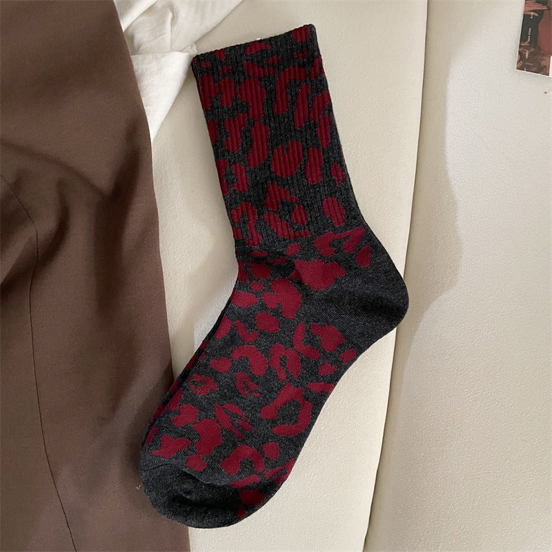 Women's Mid Tube Stockings Brown Leopard Pattern Sports Stockings