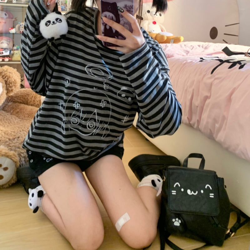 Loose-fitting Versatile Thin Top Design Sense Niche Striped Long Sleeve