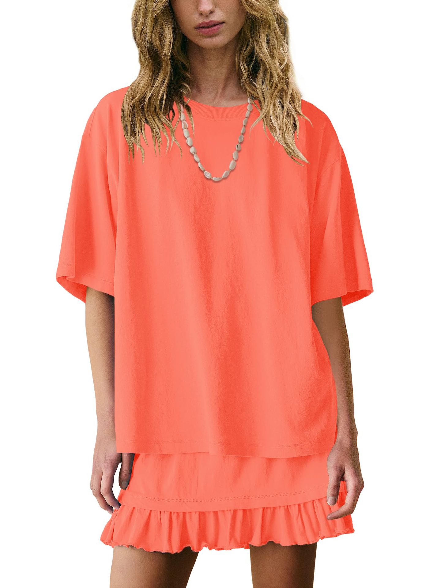 Women's Solid Color Casual Loose Short-Sleeve Skirt Set