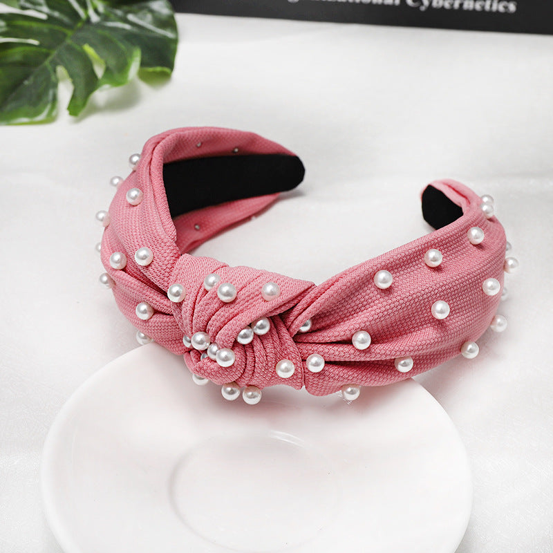Simple Nail Pearl Knotted Headband Solid Color