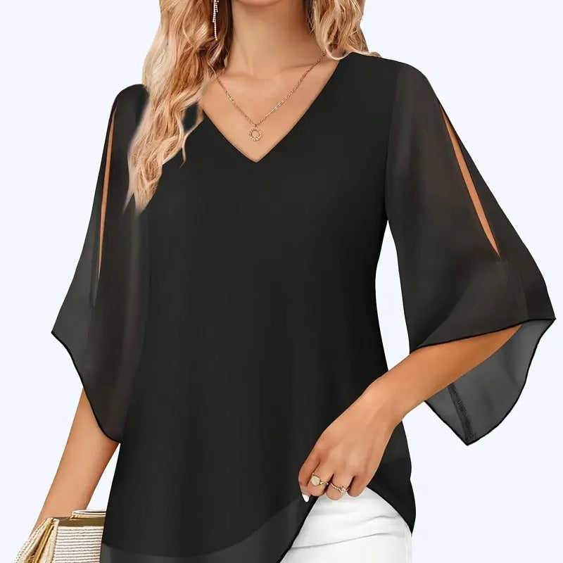 V-hals top i dobbeltlags mesh