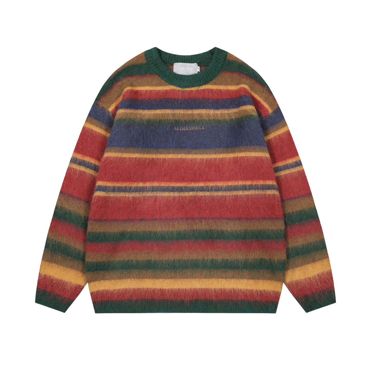 Women's American-style Contrast Striped Round Neck Sweater Autumn