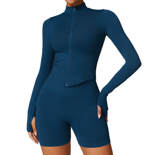 Stand Collar Long-sleeve Zipper Yoga Coat For Women