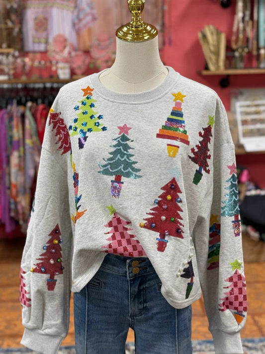 Dame Mode Farverig Juletræ Paillet Sweater