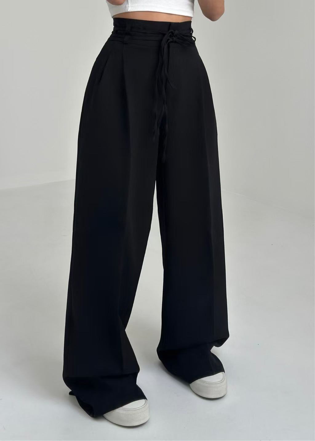 High Waist Lace Up Slim Fit Straight-leg Pants