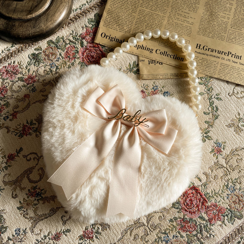 Crossbody Heart Bag Plush Pearl Chain