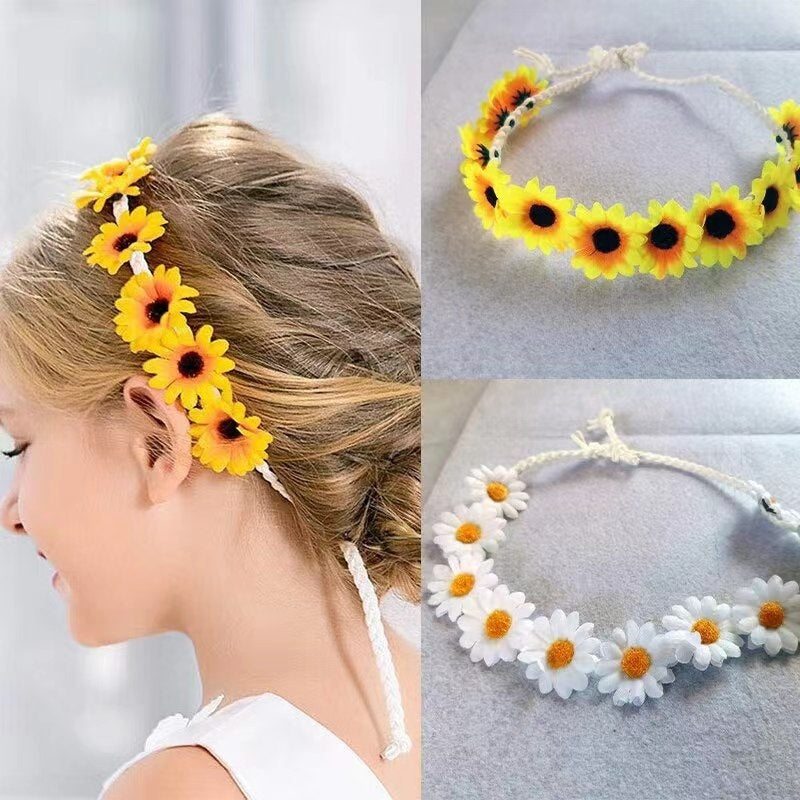 11 Simulation Small Sunflower Bohemian Vacation Seaside Braid Hair Band For Women