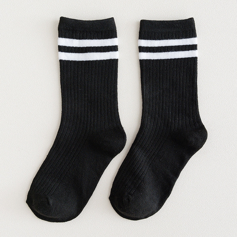 Mid-calf Length College Style Parallel Bars Trendy Retro Women's Striped Socks