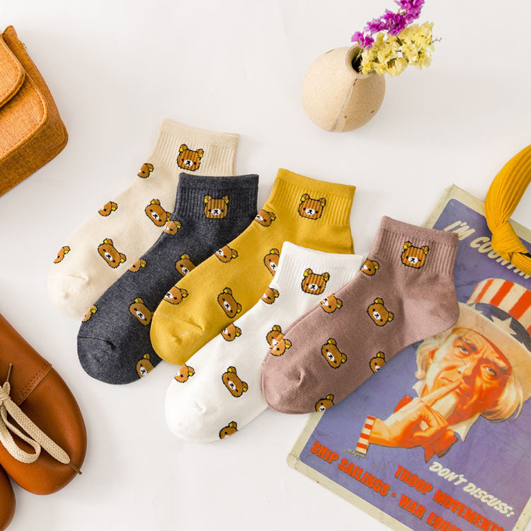 Cartoon Socks Women's Cotton Socks Japanese Sweet Cute Bear Boat Socks