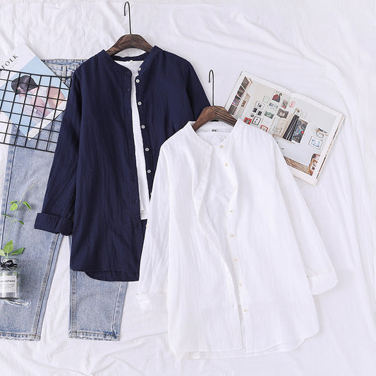 Stand Collar Double-layer Yarn Long Sleeve Blouse Loose
