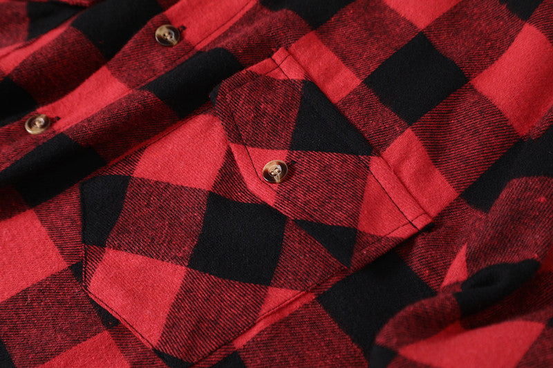 Long-sleeved Pocket Checked Shirt With A Lapel For Young Men In Autumn And