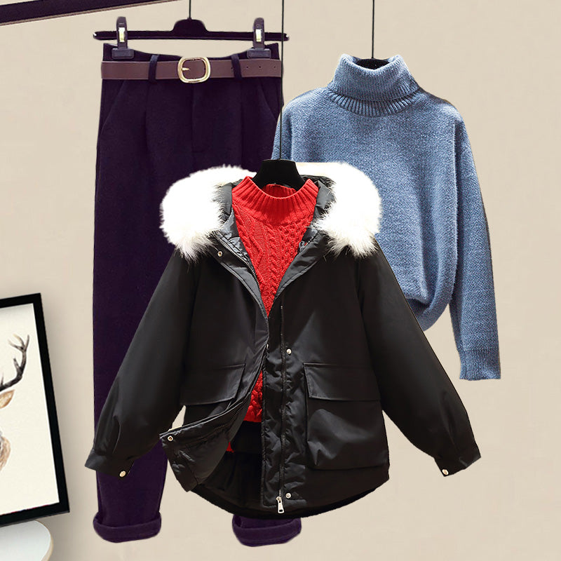 Women's Padded Jacket Sweater Set Made Of Cotton