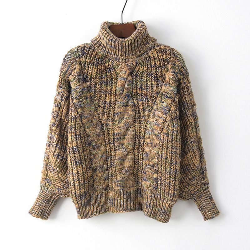 National stil retro pullover tyk rullekrave løs strik til kvinder