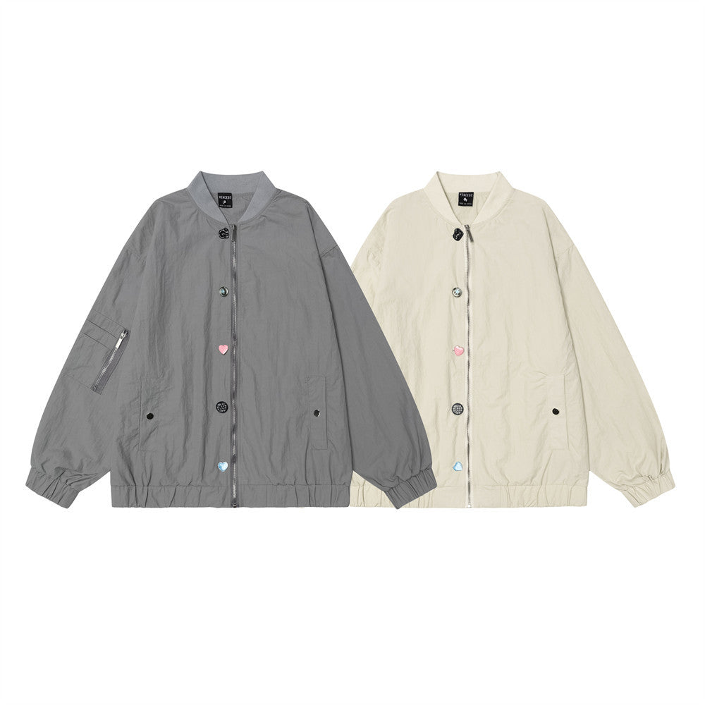 Fastener Decoration Design Color Matching Zipped Stand Collar Jacket