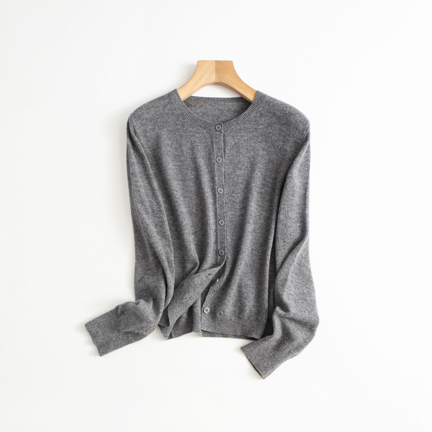 Spring Round Neck Knitted Cardigan Women's Thin Long Sleeve Sweater Coat
