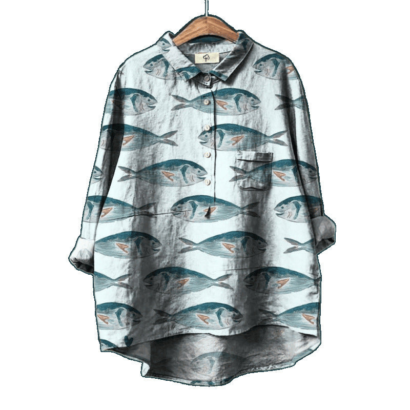 Women's Summer Loose Casual Graffiti Printing Long Sleeve Shirt