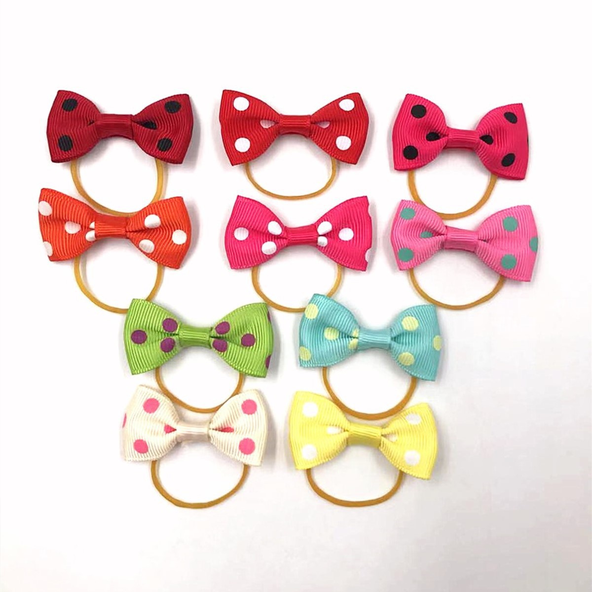 20 Colors Pet Dog Polka Dot Solid Color Small Bow And Rubber Band Hair Tie