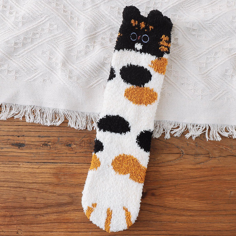 Women's Fleece-free Thickened Cat Paw Socks