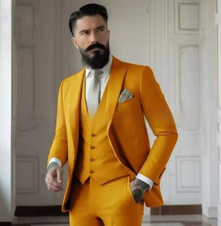Men's Slim Fit Solid Color Business Suit Set