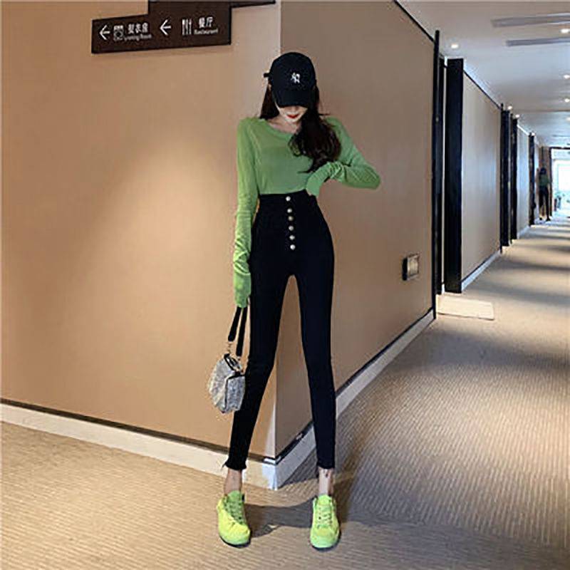 Fashion Simple High-waist Single-breasted Trousers