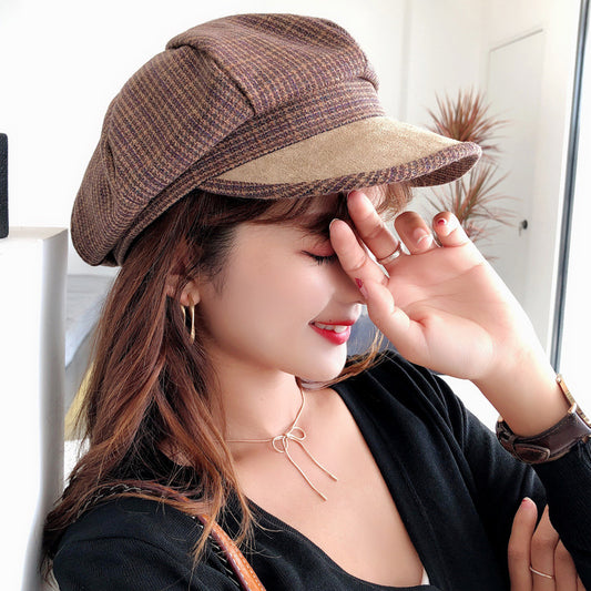 Fashion Octagonal Cap Female Thin Plaid