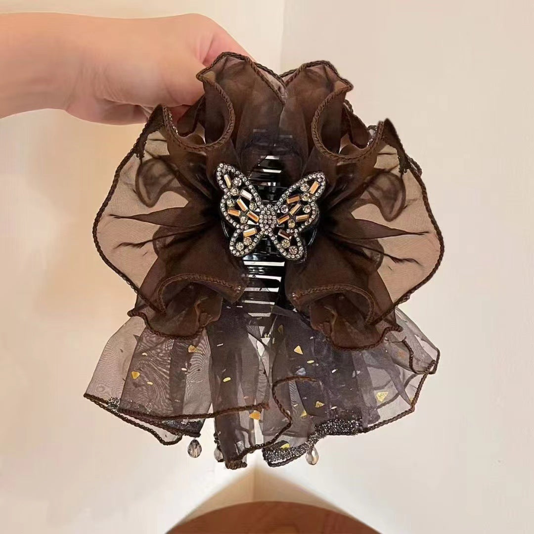 French-style High-end Fluffy Skirt Bow Hair Clip