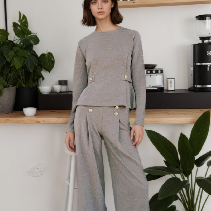 Autumnwinter Casual Chic Slimming Top And Pants Two-piece Set